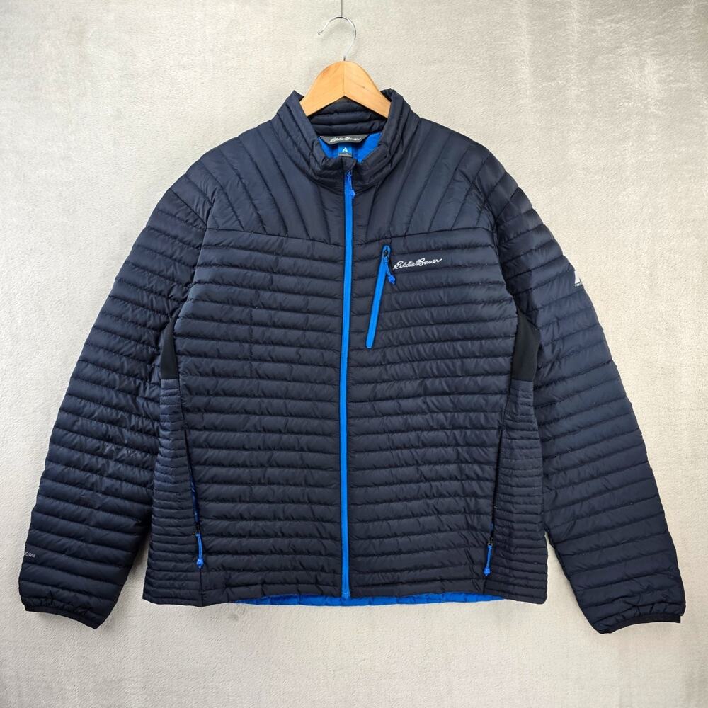 Eddie Bauer Stormdown 800 First Ascent Puffer Jacket Mens XL Navy Blue Full Zip